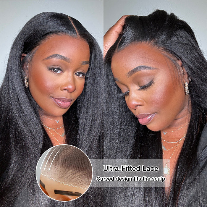 Kinky Straight 13x4 Lace Wig Pre-Plucked Natural Hairline With Bleached Invisible Knots