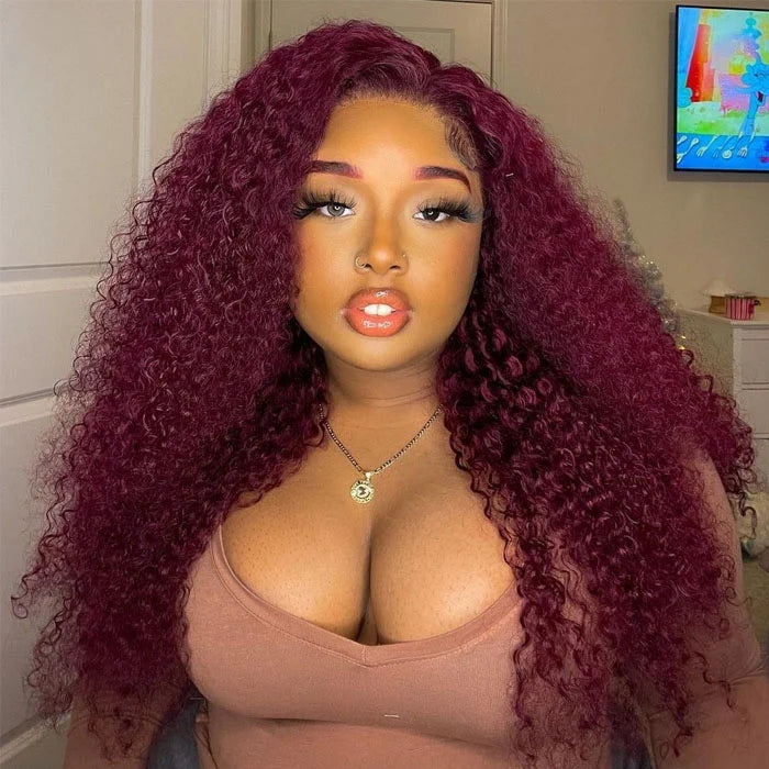 99J Burgundy Water Wave 13x4 Lace Front Wigs Human Hair Wigs For Women 180% Density