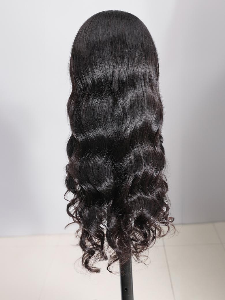 The UNice Beginner Friendly Body Wave No Lace No Gel No Leave Out New Put On And Go U wig product image shows a black wig and body wave texture, lace finish.