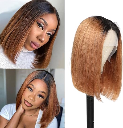 Brown Bob Wig Human Hair Invisible Melted Lace Wigs Pre Plucked Hairline Glueless Wigs For Black Women