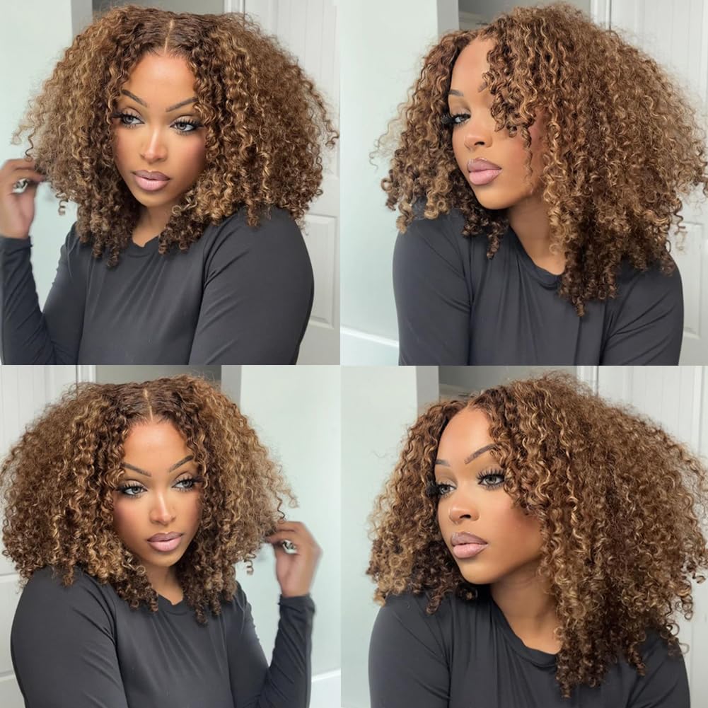 Highlight Bob Wig Human Hair Ombre Color Short Curly Human Hair Wigs with Baby Hair