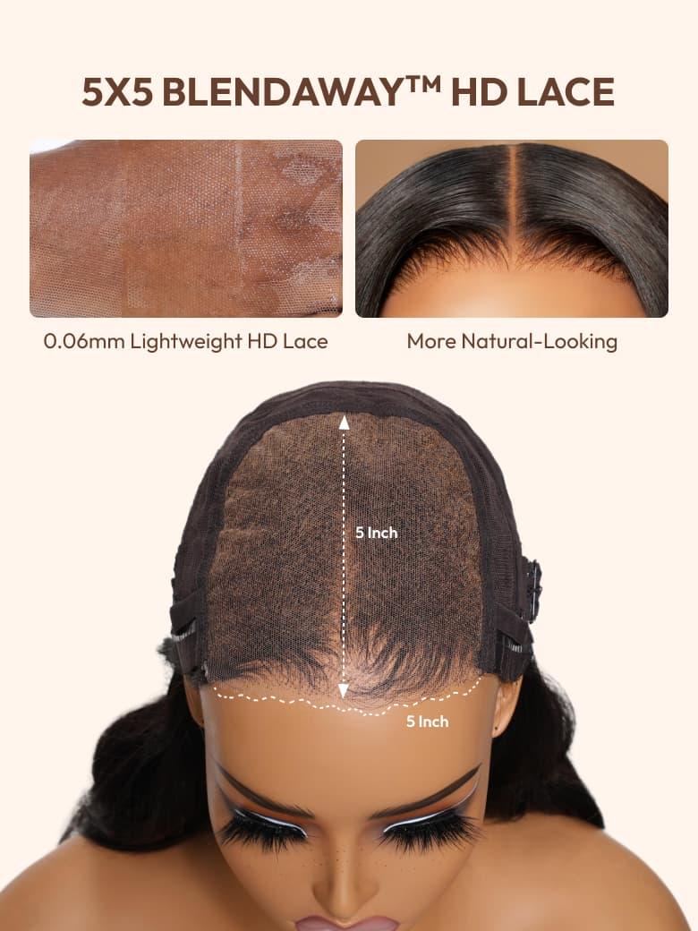 A model displays the UNice 40 Inch 200% Density Undetectable HD Lace Front Body Wave Human Hair Wig Pre, showing a model with a hairline and a hairline and body wave.