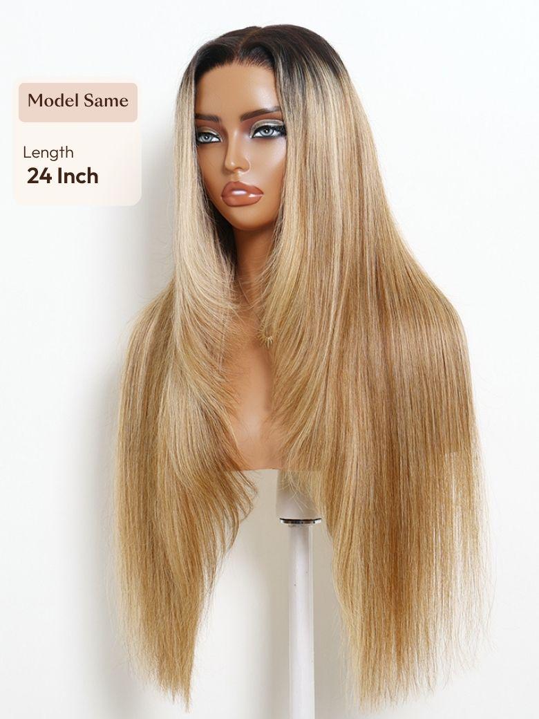 UNice Honey Blonde with Dark Roots Layered Straight Bye-Bye Slip™ 13x4 Lace Front Human Hair Wig Put-On-and-Go