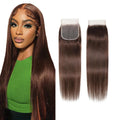 4x4 Free Part Chocolate Brown Closure #4 Color Straight Wave Closure 100% Human Hair Extensions