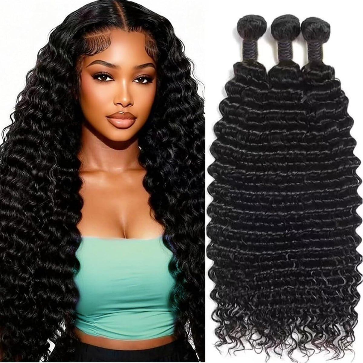 10A Brazilian Hair Deep Wave Hair 3 Bundles Virgin Human Hair Extensions Sew In Weave