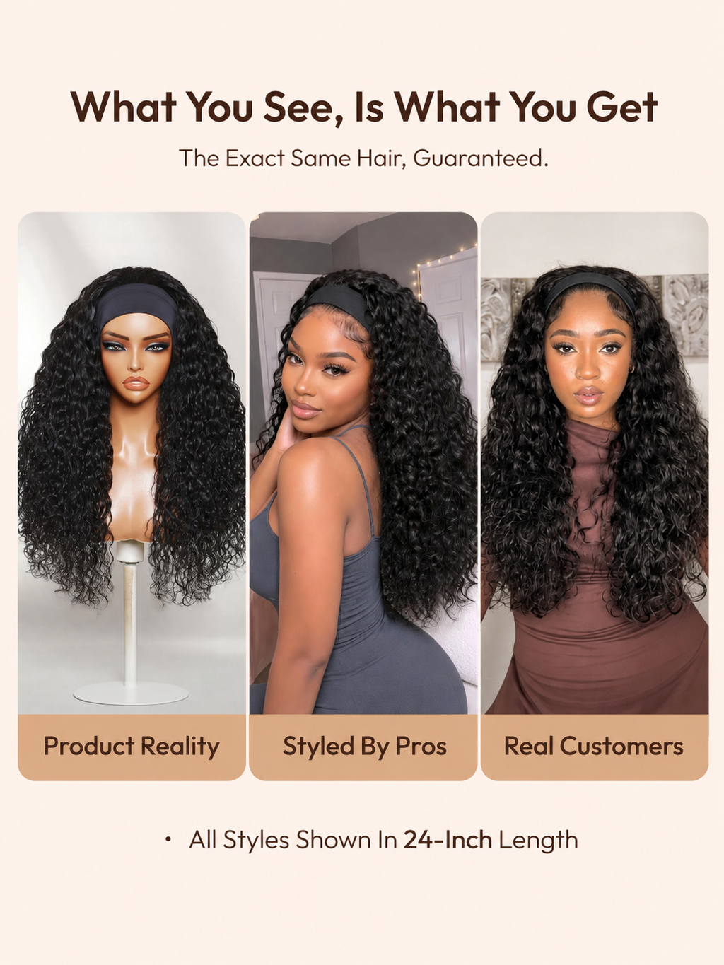 UNice Water Wave In Natural Black 2-In-1 Switch™ Breathable Headband Wig with Flexible Drawstring