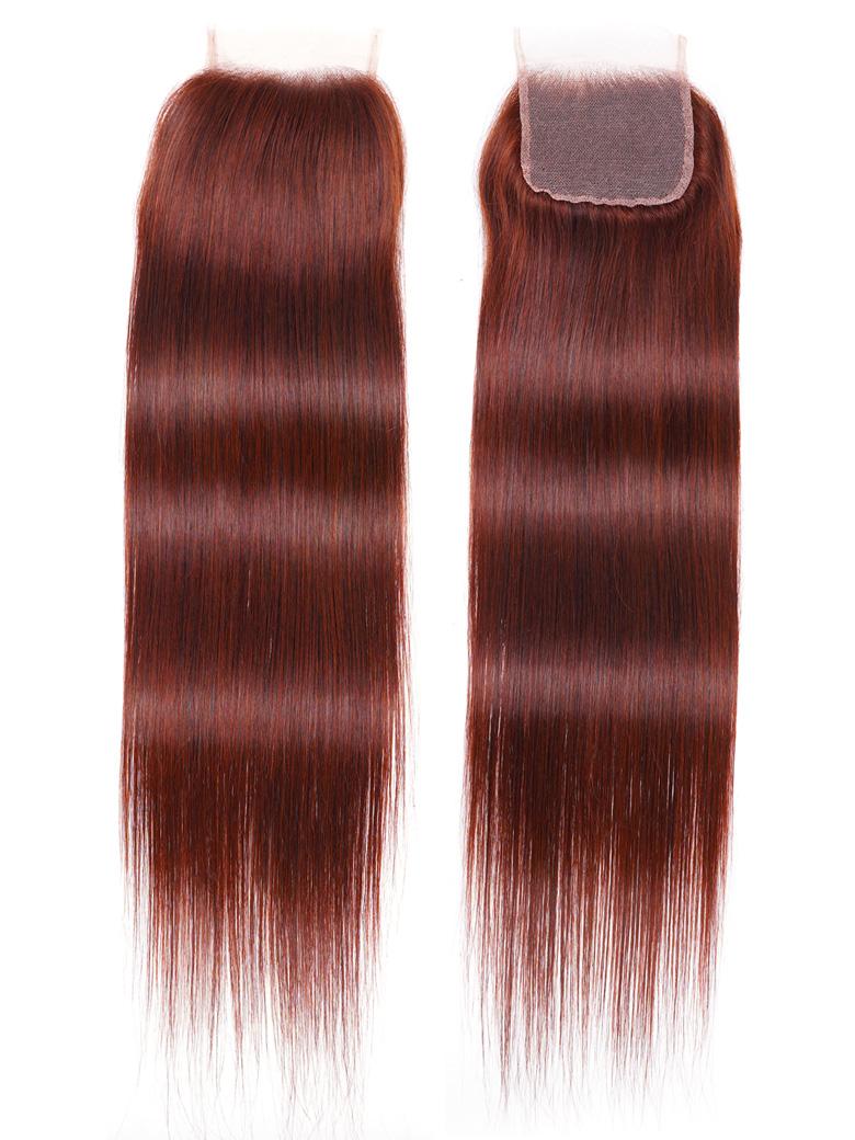 The UNice Dark Auburn Straight Remy Human Hair 3 Bundles With Closure Deal product image shows straight straight hair lace closure closure closure closure closure.