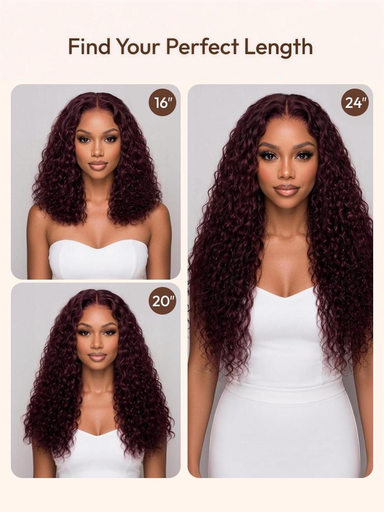 UNice 13x4 Bye-Bye Slip™ Lace Frontal Black Cherry Water Wave Glueless Drawstring Wig 100% Human Hair 150% Density