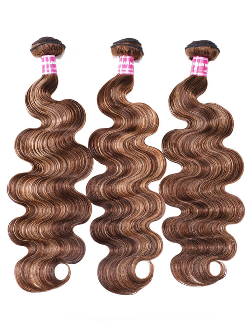 The UNice Mix Color Body Wave Hair Weaving 3 Bundles Honey Blonde Color product image shows 3 bundles brazilian body wave hair extensions and body wave texture, honey.