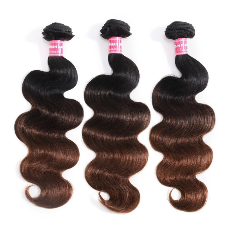The UNice Hair Bundles 3 Pcs/pack Black to Chestnut Brown Ombre Body Wave Virgin Human Hair image highlights UMAN, IAN, 3 bundles brazilian body wave hair and body wave.