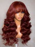UNice Loose Wave with Bangs Reddish Brown Bye-Bye Slip™ 7x5 Lace Glueless Human Hair Wig for Beginners