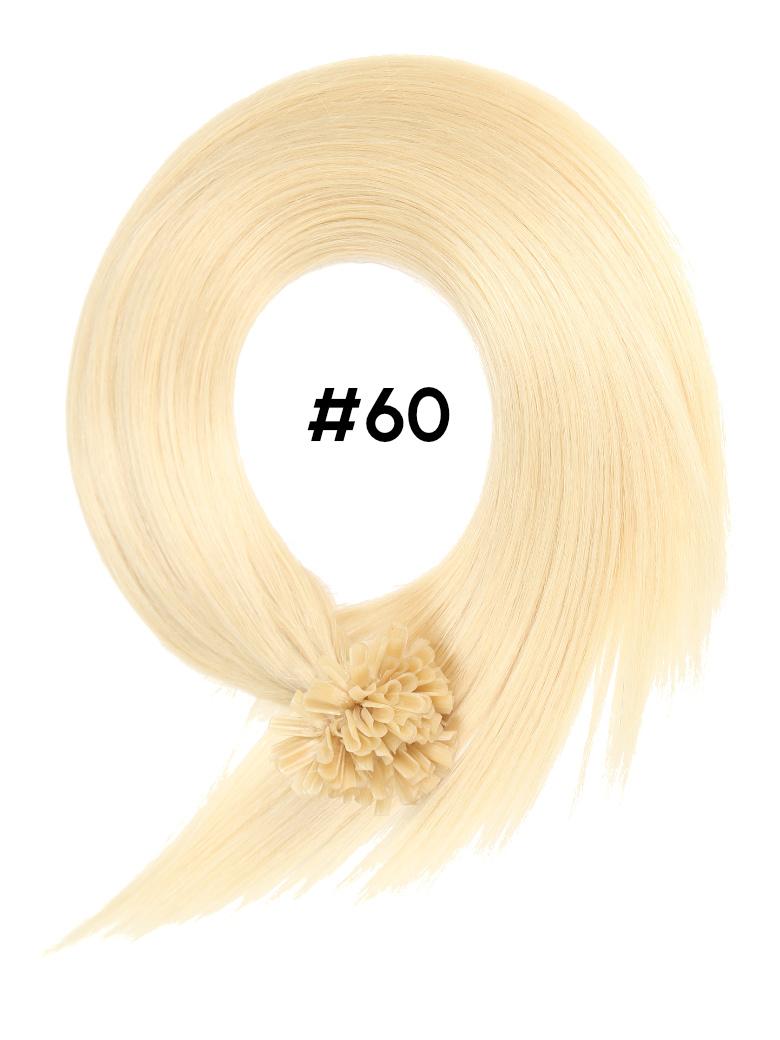 The UNice KERAHERO U-TIP STRAIGHT: 50G is shown with a blonde colored hair extension with a ponytail and straight texture.