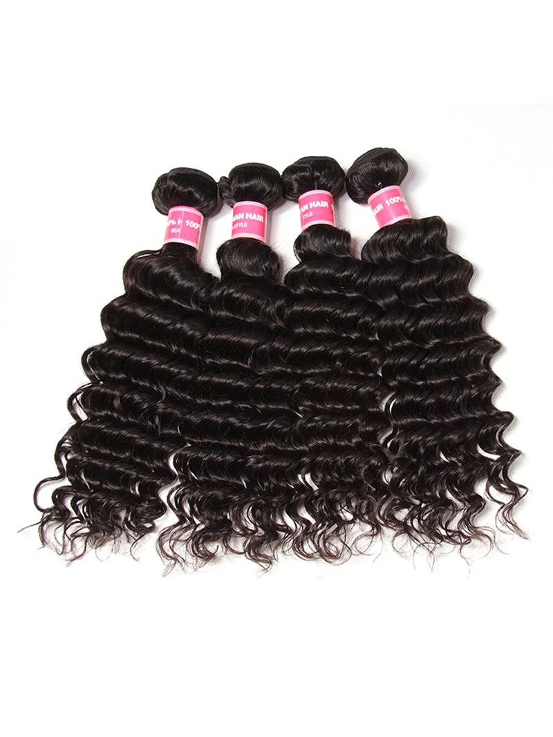 The Unice Deep Wave 4 Bundles with 5x5 Free Part HD Lace Closure Natural Black image highlights NHAIR, ANHAIR, STLE, brazilian deep wave hair bundles and deep wave.
