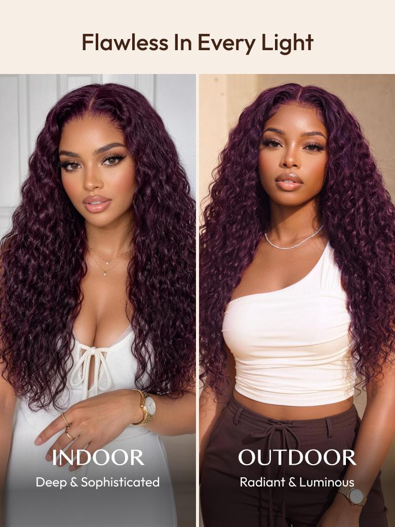 UNice 13x4 Bye-Bye Slip™ Lace Frontal Black Cherry Water Wave Glueless Drawstring Wig 100% Human Hair 150% Density