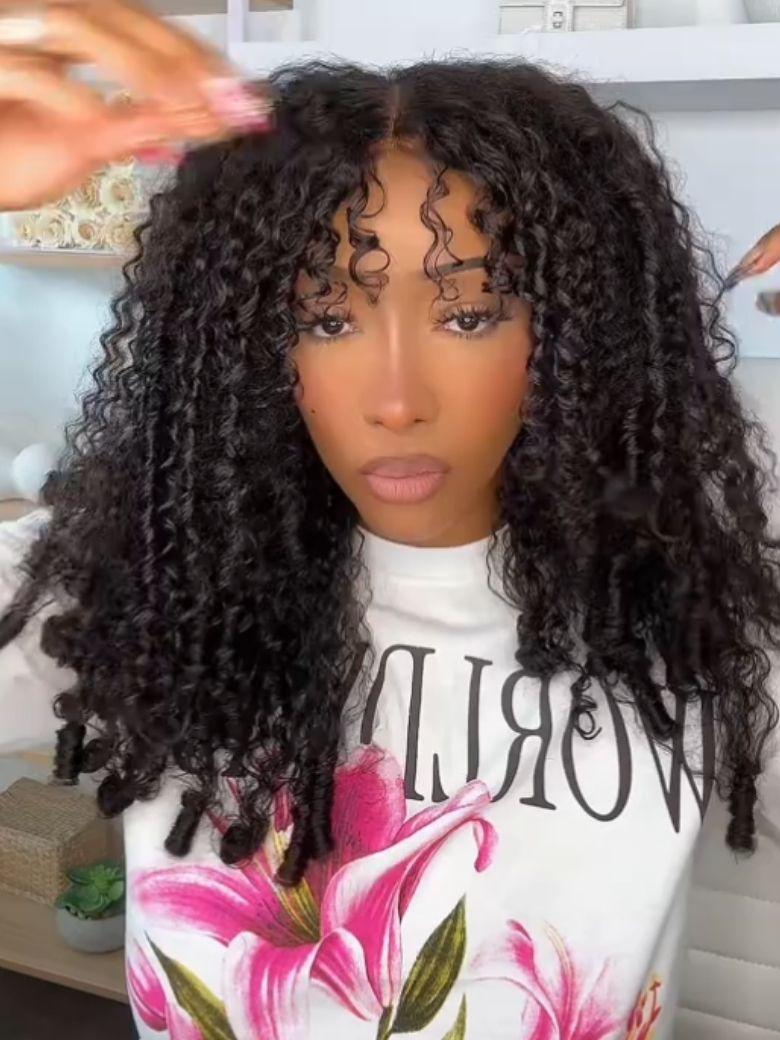 UNice 7x5 Bye-Bye Slip & 13x4 Pre Everything Curly Texture Premium Hair Drawstring Wig With Finger Coil Ends 150% Density