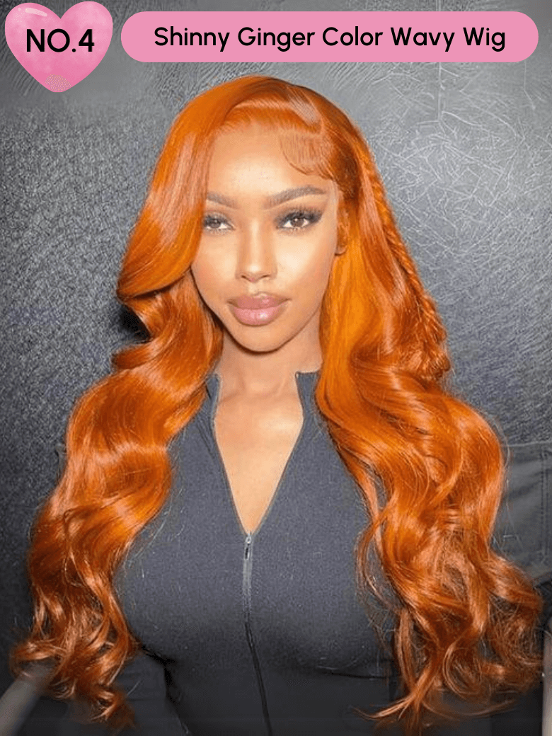 A model displays the UNice 24 Inch 200% Density 13x4 Pre-cut Lace Wig Last Chance Sale wig-1 Wig 1Stock, showing a model with long red hair and a black top and 13x4.