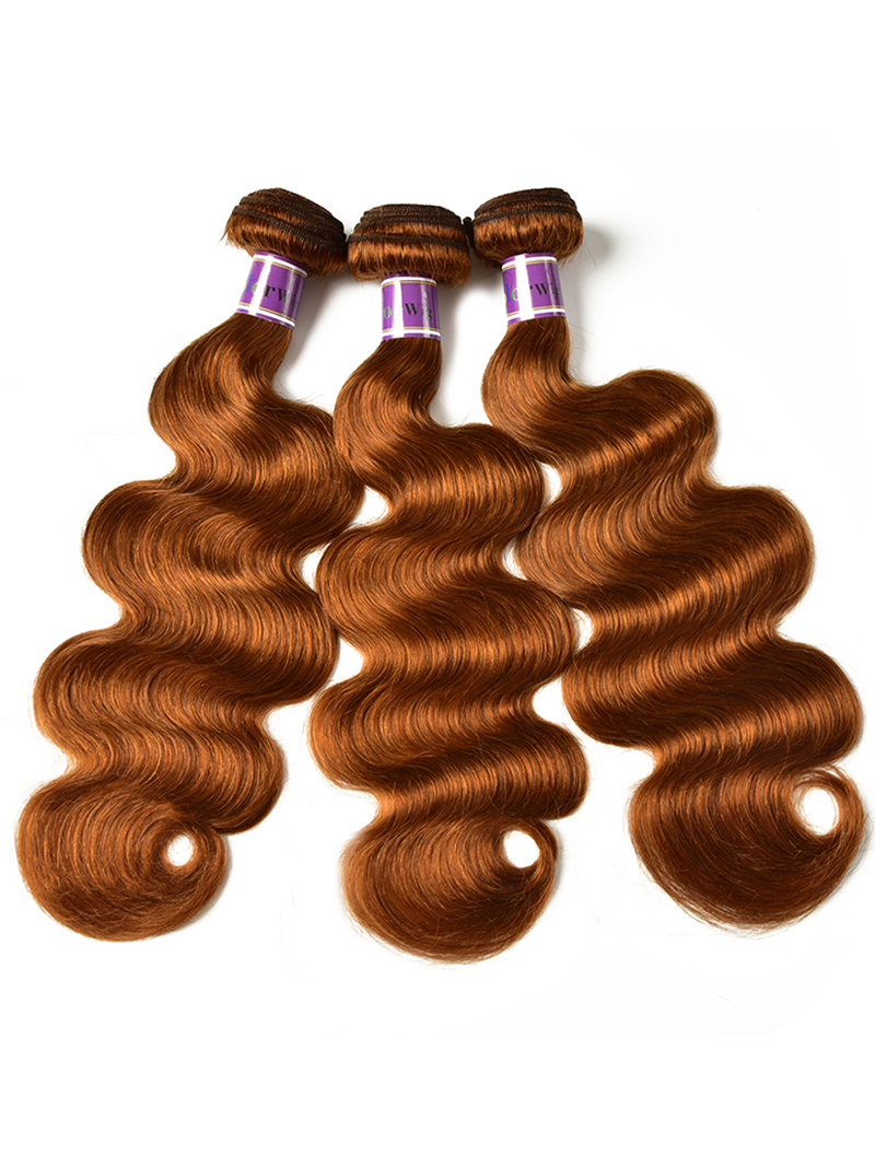 The UNice #30 Colored Hair Bundles 1 Bundle 100g Remy Hair Extensions Brown Color Body product image shows a bundle of three bundles of hair and body wave texture.