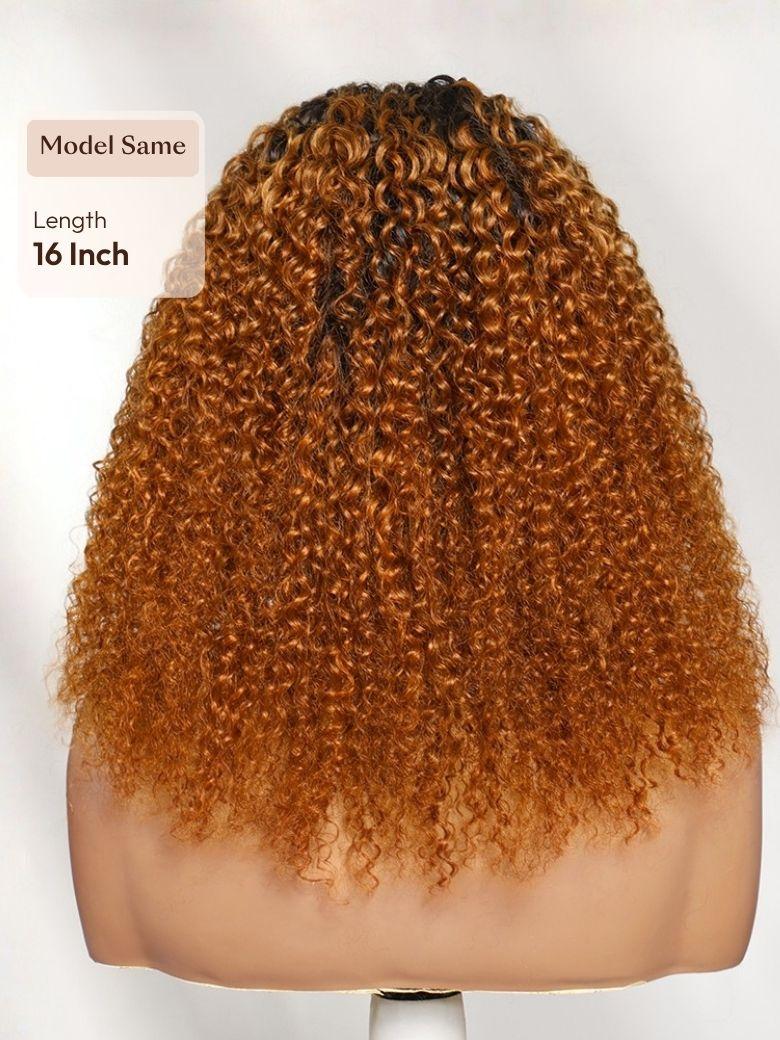 UNice Copper Ombre Curly Half Wig Flip Over Glam-Ready Dark Roots Beginner-Friendly Daily Styling