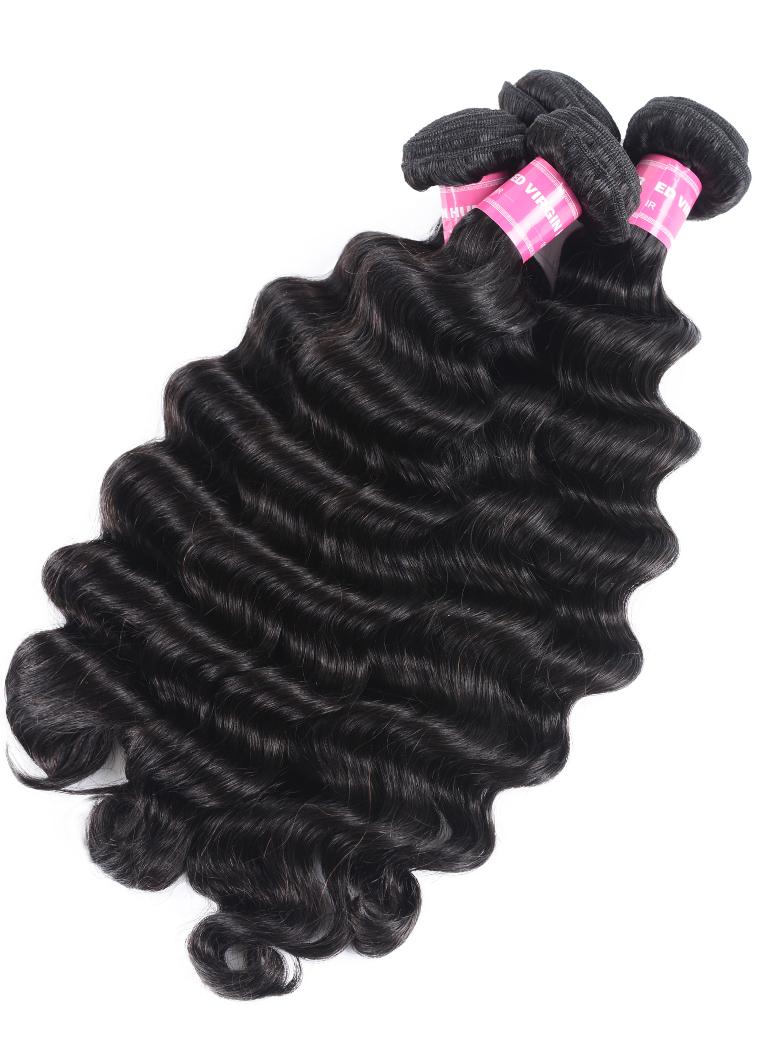 The UNice Hair 4pcs Loose Deep Wave Virgin Human Hair Weft product image shows brazilian virgin hair bundles and deep wave texture, virgin human hair quality.