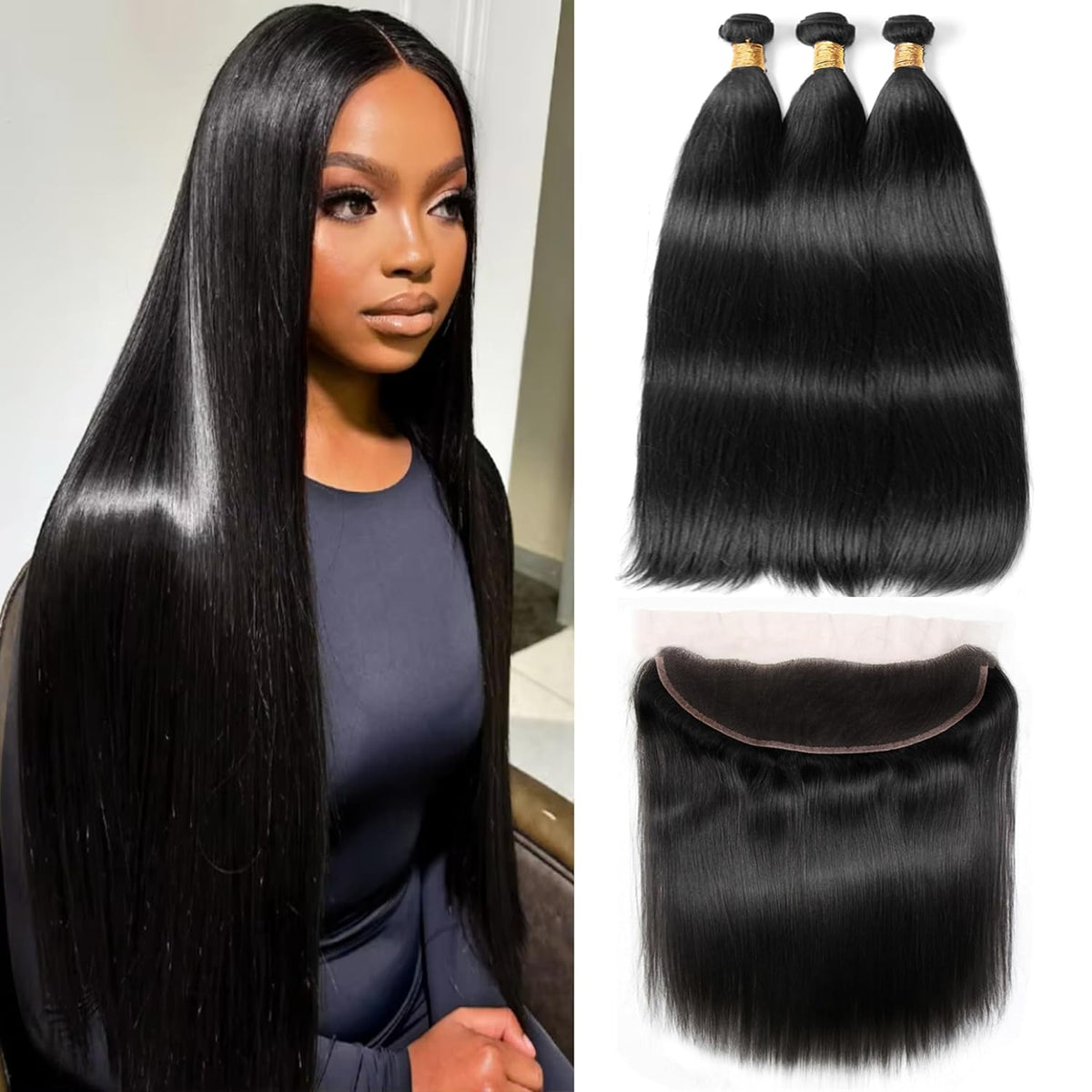 13x4 Lace Frontal Straight Hair Free Part 10A 100% Unprocessed Virgin Double Machin Weft