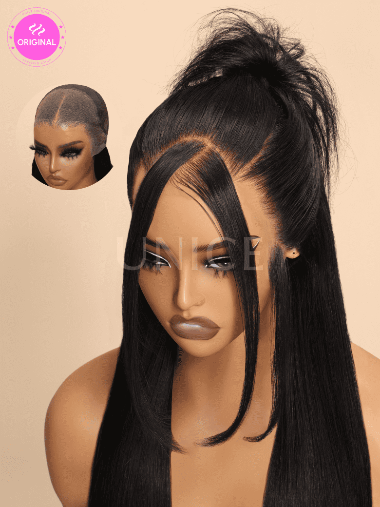 The UNice Pre-Everything 13x4 Lace Frontal Honey Blonde Highlights Jerry Curly Wig image highlights ORIGINAL, a wig with long black hair and a black wig and jerry curl.