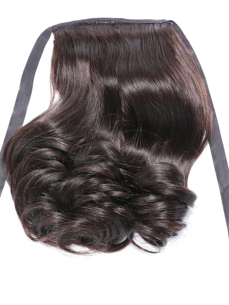 The UNice Machine-Made Natural Black Loose Wave Clip-In Ponytail Extension product image shows a piece of hair with a black ribbon around it and loose wave texture.