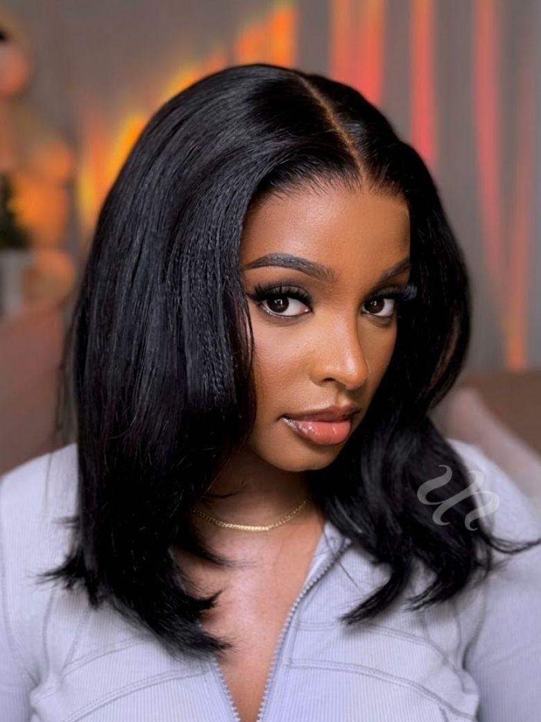 UNice 7x5 Bye Bye Slip™ Glueless Lace Black Yaki & Pre Layered Yaki Bob Bleached Knots Drawstring Wig