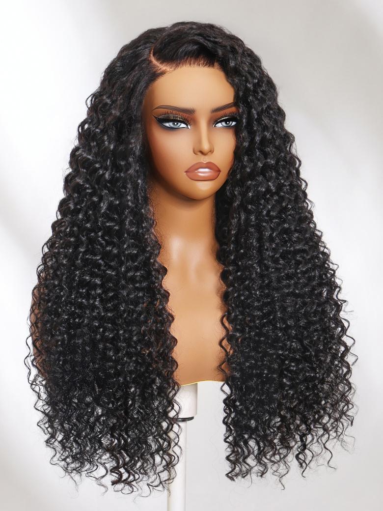 The UNice Pre-Everything 13x4 Lace Frontal Black Deep Wave Wig product image shows a wig with long curly hair and deep wave texture, 13x4, lace finish.