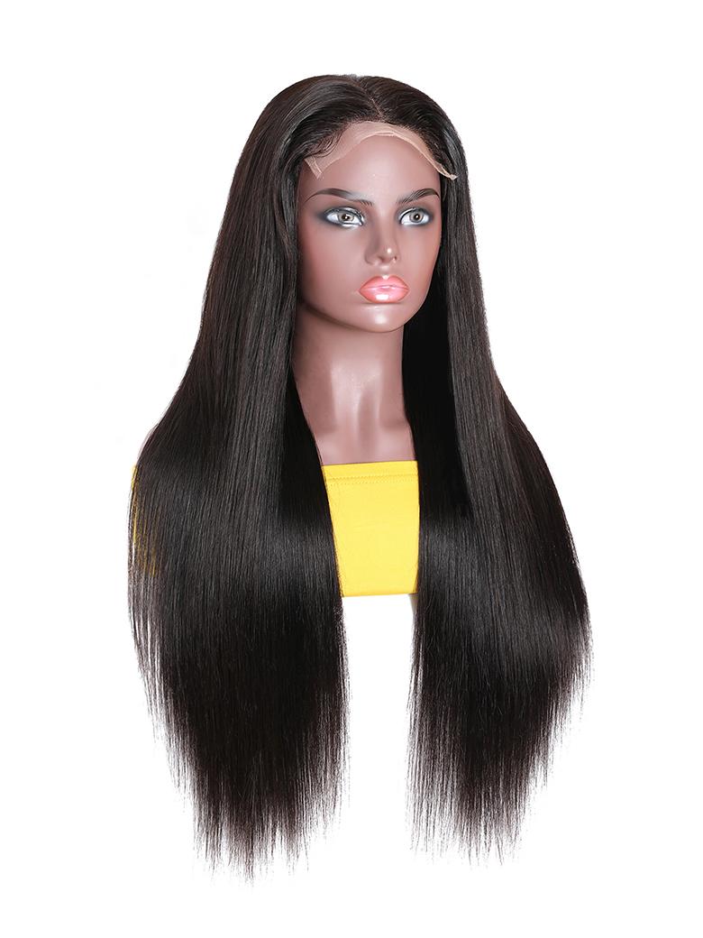 The UNice 26"-40" 180% Density HD Lace 5x5 Closure Skin Melt Perfect Hairline Glueless product image shows a doll with long hair and a yellow top and straight texture.