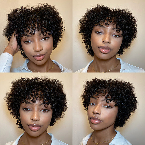 SouthKiss Hair Throw On & Go | Ultra Natural Lightweight Bouncy Wig with Bangs 100% Human Hair