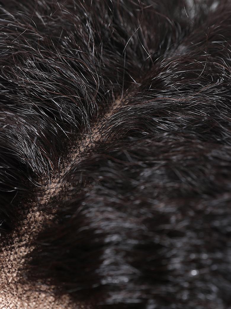 The UNice '' UNice Kinky Straight Glueless13x4 Lace Front Wig Virgin Human Hair Wig detail image shows a close up of a person ' s hair and kinky straight texture.