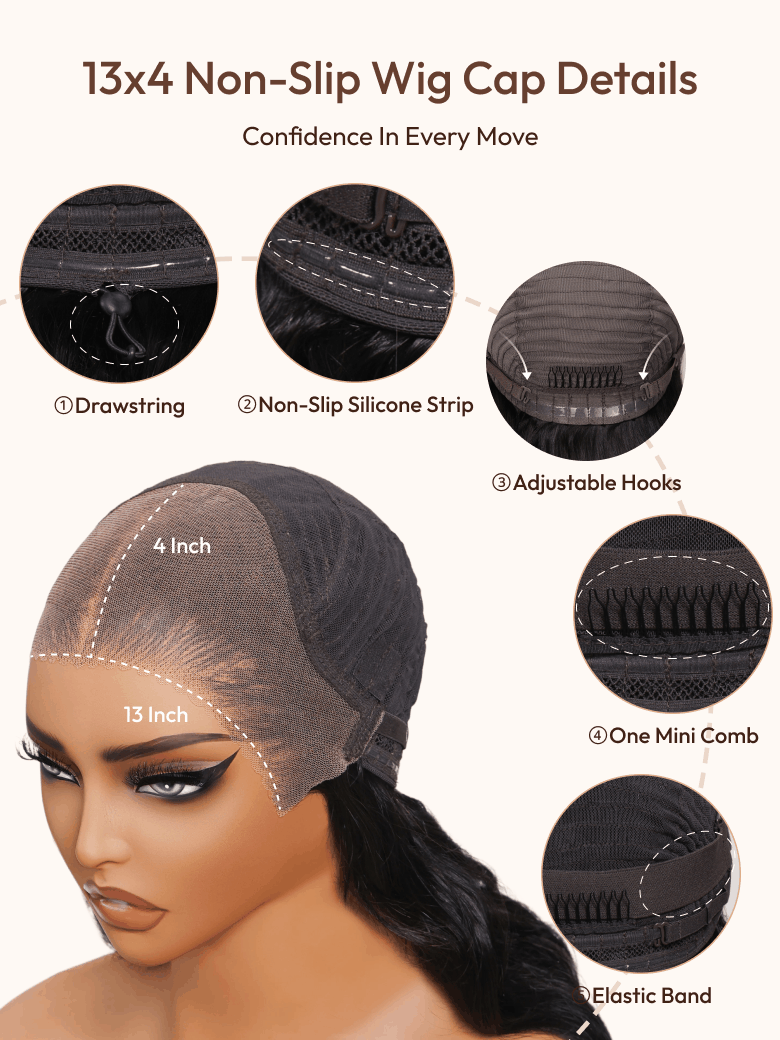 A model displays the UNice 20"-24" UNice Bye Bye Knots 7x5 Lace & 13x4 Pre-Everything Curly Texture wig, showing a model with a wig and a wig cap and curly texture, 7x5.