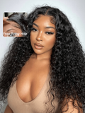 The UNice Limited Time 7x5 Lace Bye-bye Knots Baby Hair 30s Quick Install Glueless Water visual image position 2 shows a model with long curly hair wearing a brown top |.