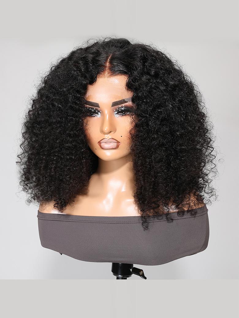 The UNice 13x4 Lace Front Fluffy Kinky Curly Afro Natural Black Human Hair Wig product image shows a wig with curly hair and kinky curly texture, curly texture, natural.