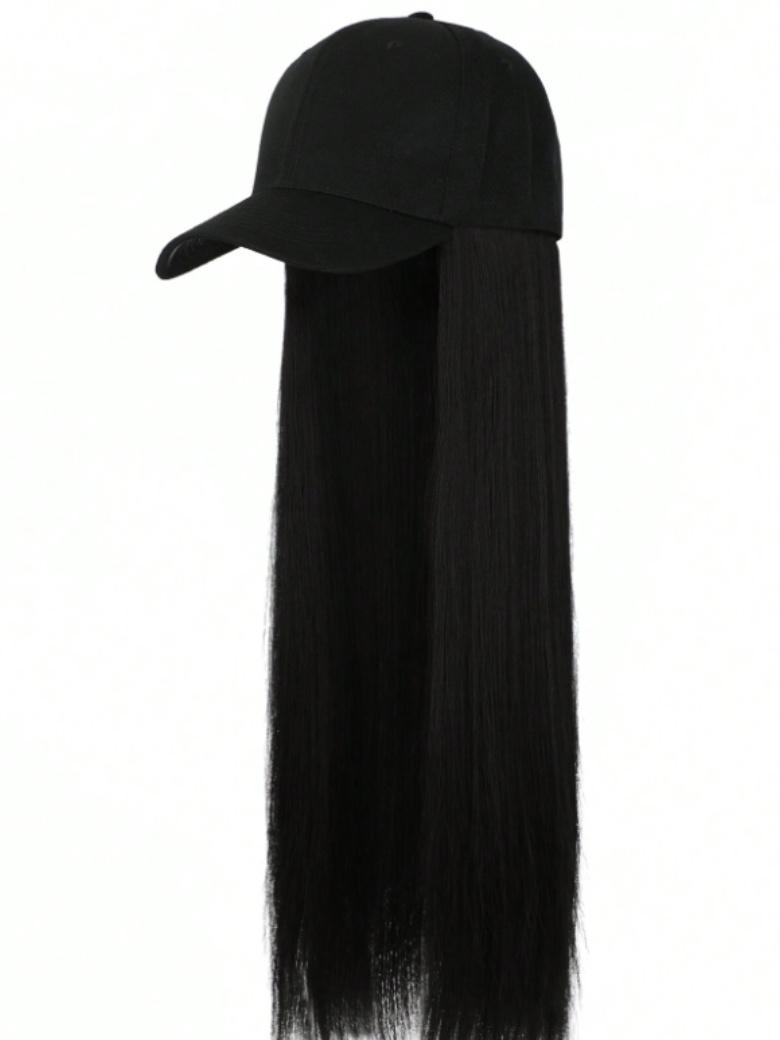 The UNice Black Straight Baseball Hat Glueless Wig product image shows a black ponytail ponytail wig with a baseball cap and straight texture, glueless wear.