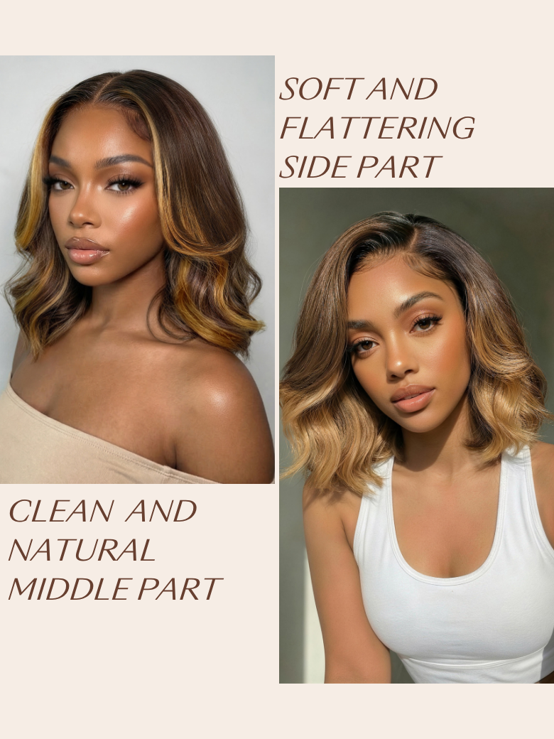 A model displays the UNice Only 21 New User Need 13x4 Pre-Everything Lace Frontal Brown With Honey Blonde, showing a model with blonde hair and a white top and honey.
