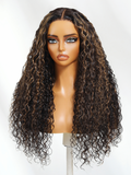 The UNice 20"-24" Highlight Bouncy 13x4 Drawstring Water Wave Curly Pre-Everything Lace wig product image shows a wig with long curly hair on a mann and water wave.
