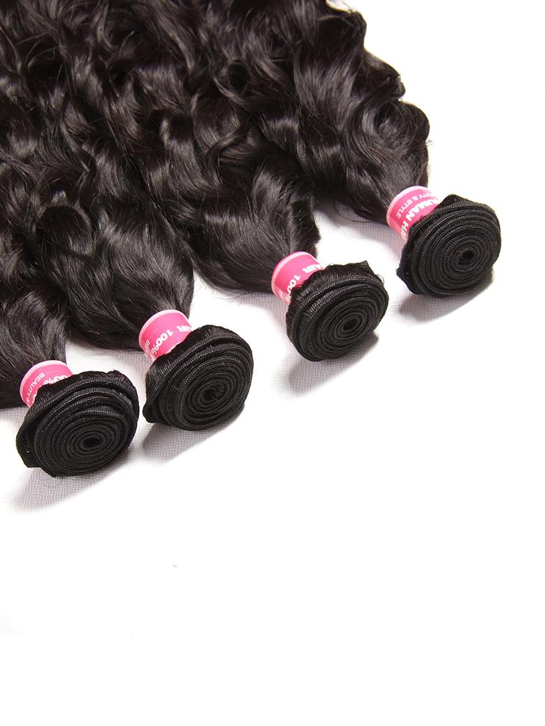 The UNice 4Pcs Natural Wave Remy Human Hair Weaves product image shows a bunch of hair.