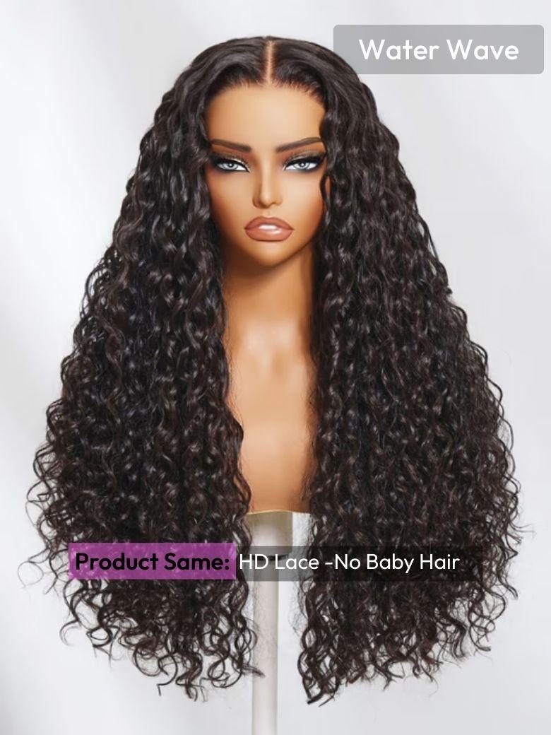 The UNice '' UNice 13x4 Pre-Everything Pre-Cut Lace Front Water Wave Wig With Baby Hair image highlights Water Wave, Product Same:HD Lace -No Baby Hair, a wig with long.