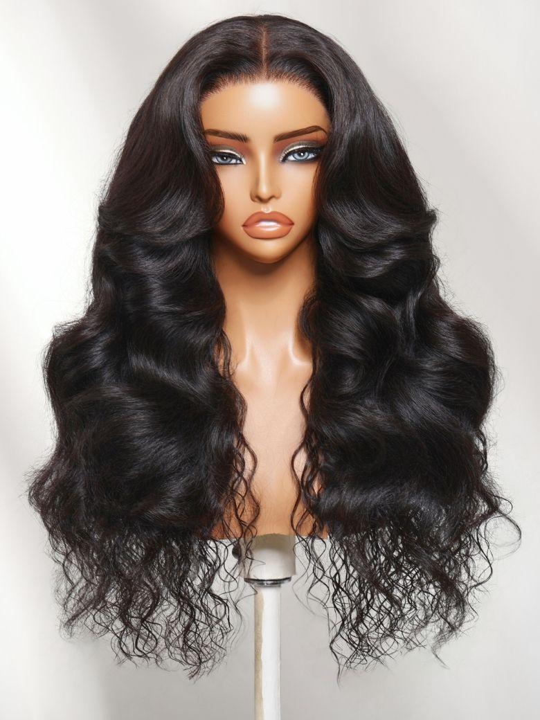The UNice 7x5 Bye Bye Slip Glueless Lace Natural Water Wave with Soft Body Wave Wig with product image shows a wig with long wavy hair and body wave texture, water wave.