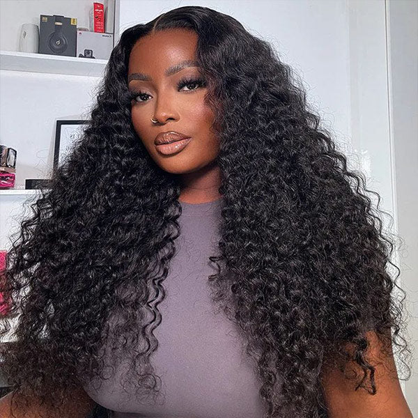 Curly 4x4 Skinlike Transparent Lace Wig Glueless Human Hair Wigs 180% Density