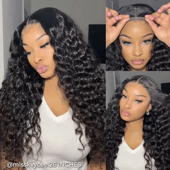 Glueless 4x4 Lace Deep Wave Wigs 100% High Quality Virgin Human Hair Wigs Pre Plucked