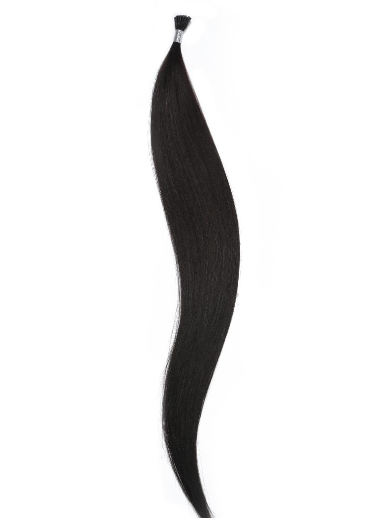 The UNice Off Black Human Hair I Tip Extension product image shows a black hair extension on a white background.