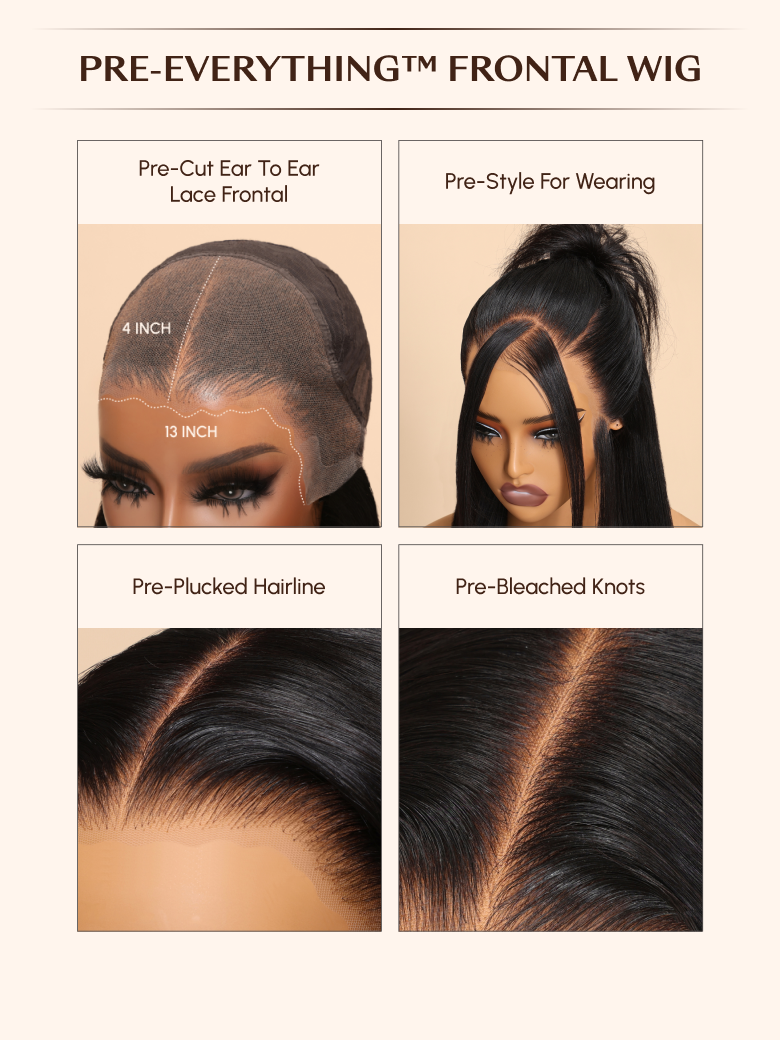 The UNice 7x5 Byebye Knots Lace Reddish Brown Body Wave Bleached Knots Blend Seamless Wig image highlights PRE-EVERYTHINGTMFRONTALWIG, Pre-CutEarToEar.