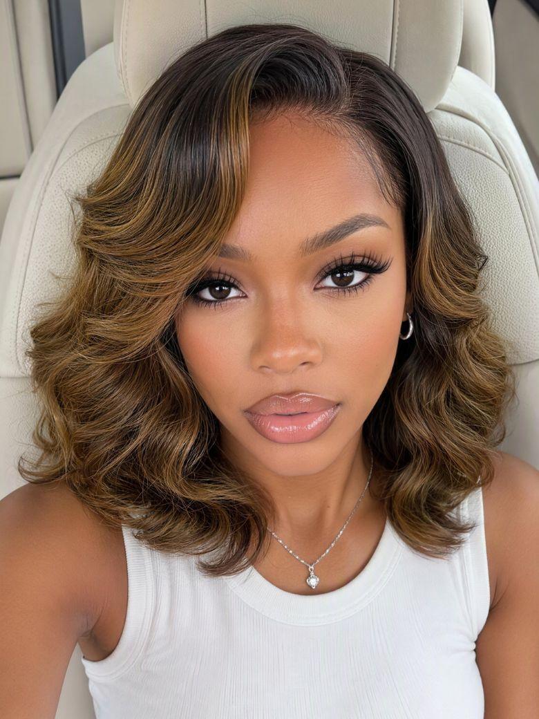 UNice Chestnut Brown Ombre Body Wave Bob Wig Bye-Bye Slip™ 13×4 Lace Front Glueless Glam-Ready Elevated Style Radiant Appeal