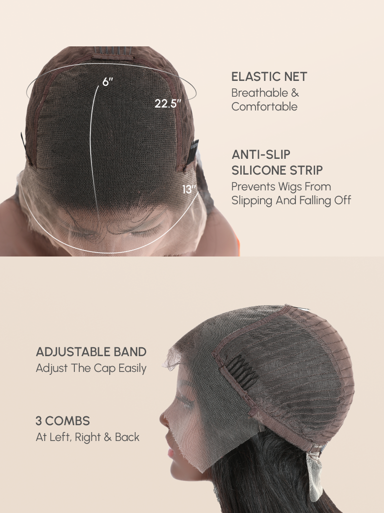 A model displays the UNice 26"-40" 180% Density HD Lace 5x5 Closure Skin Melt Perfect Hairline Glueless, showing a model with long hair and a ponytail and straight.