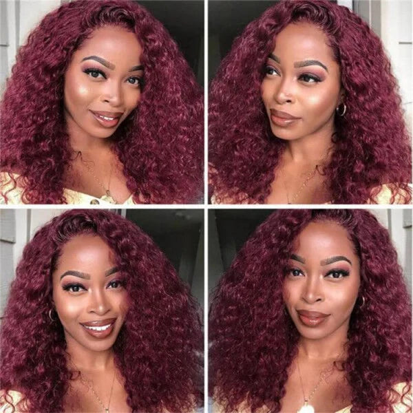 99J Burgundy Water Wave 13x4 Lace Front Wigs Human Hair Wigs For Women 180% Density