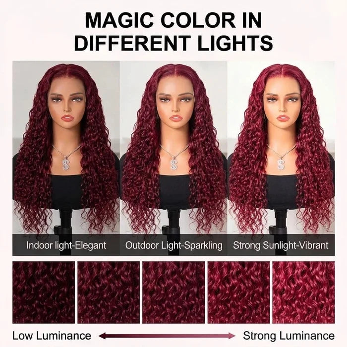 99J Burgundy Water Wave 13x4 Lace Front Wigs Human Hair Wigs For Women 180% Density