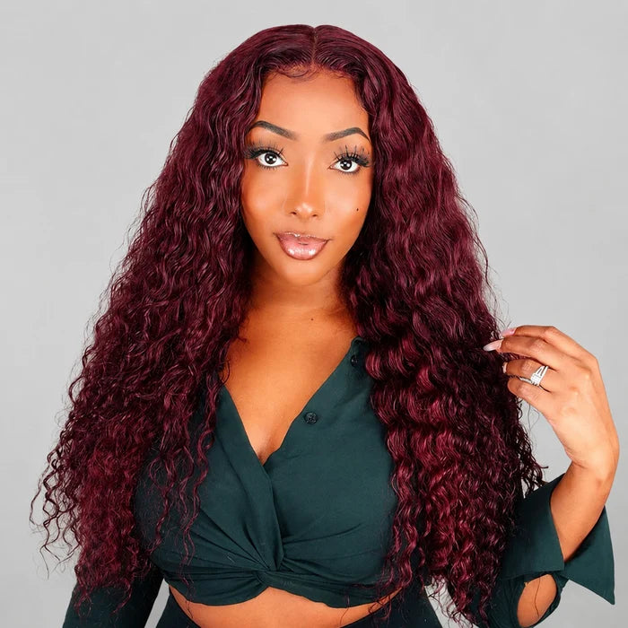 99J Burgundy Water Wave 13x4 Lace Front Wigs Human Hair Wigs For Women 180% Density