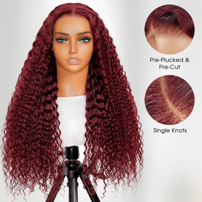 99J Burgundy Water Wave 13x4 Lace Front Wigs Human Hair Wigs For Women 180% Density